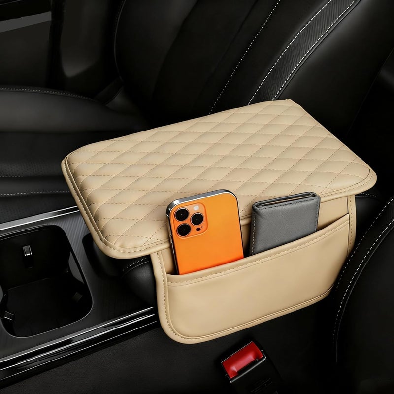 Myston Upgraded Car Center Console Cover, Leather Armrest Cushion Pad with 2 Storage Bags, Microfiber Soft Waterproof Seat Box Cover Protector, Car Interior Decor Accessories Fit for Most Cars, Vehicles - Image 1